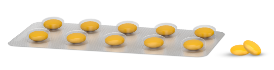 Блистер с таблетками в желтой оболочке